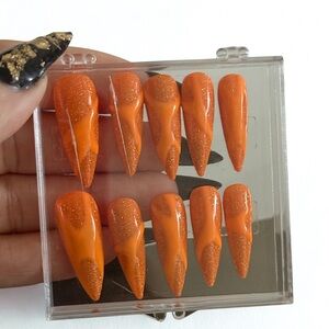 Must have Halloween 🎃 Orange Glitter Press-On acrylic Nails